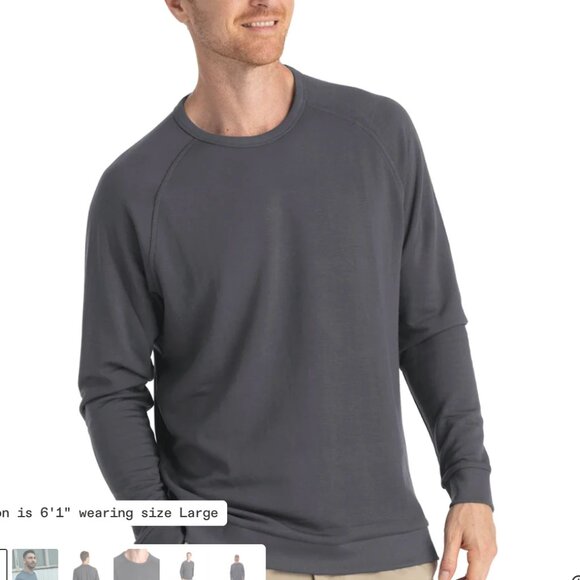 Free Fly Gray Men's Bamboo Lightweight Fleece Crew Sweatshirt S Small - Picture 1 of 7
